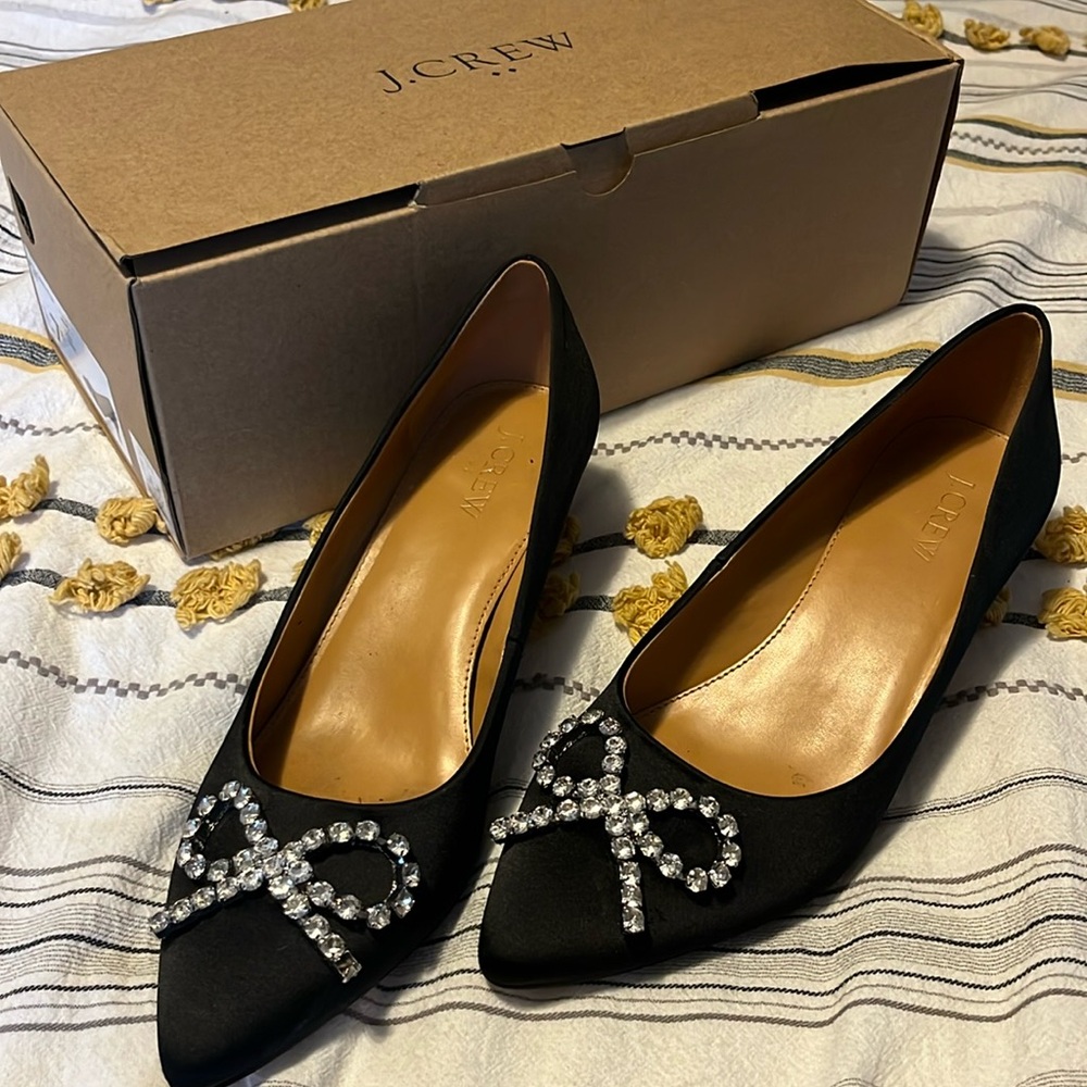 J Crew Factory Crystal Bow Kitten Heels 7.5